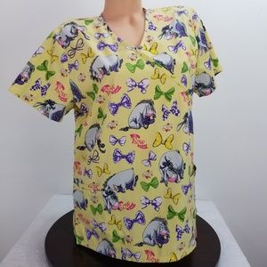 Disney Yellow Eeyore Scrub Top Size Medium